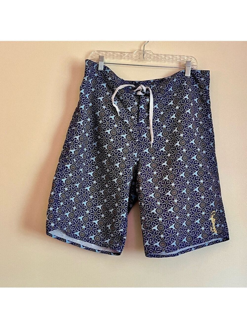 Castaways Men’s 36 Blue Geometric Board Shorts Beach Casual Hybrid Resort Summer